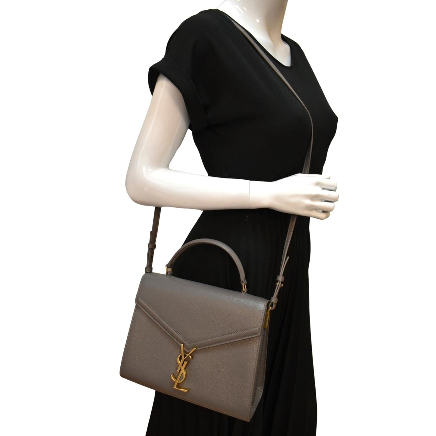 YVES SAINT LAURENT Cassandra Medium Calfskin Leather Shoulder Bag Fog