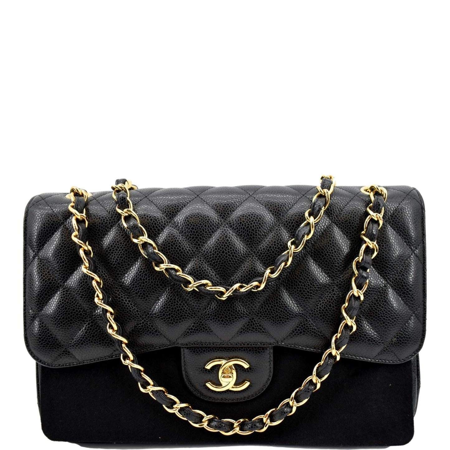CHANEL Jumbo Double Flap Caviar Leather Shoulder Bag Black