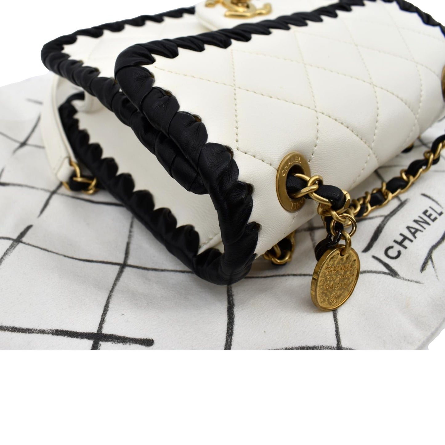 CHANEL Mini My Own Frame Flap Braided Calfskin Leather Shoulder Bag White
