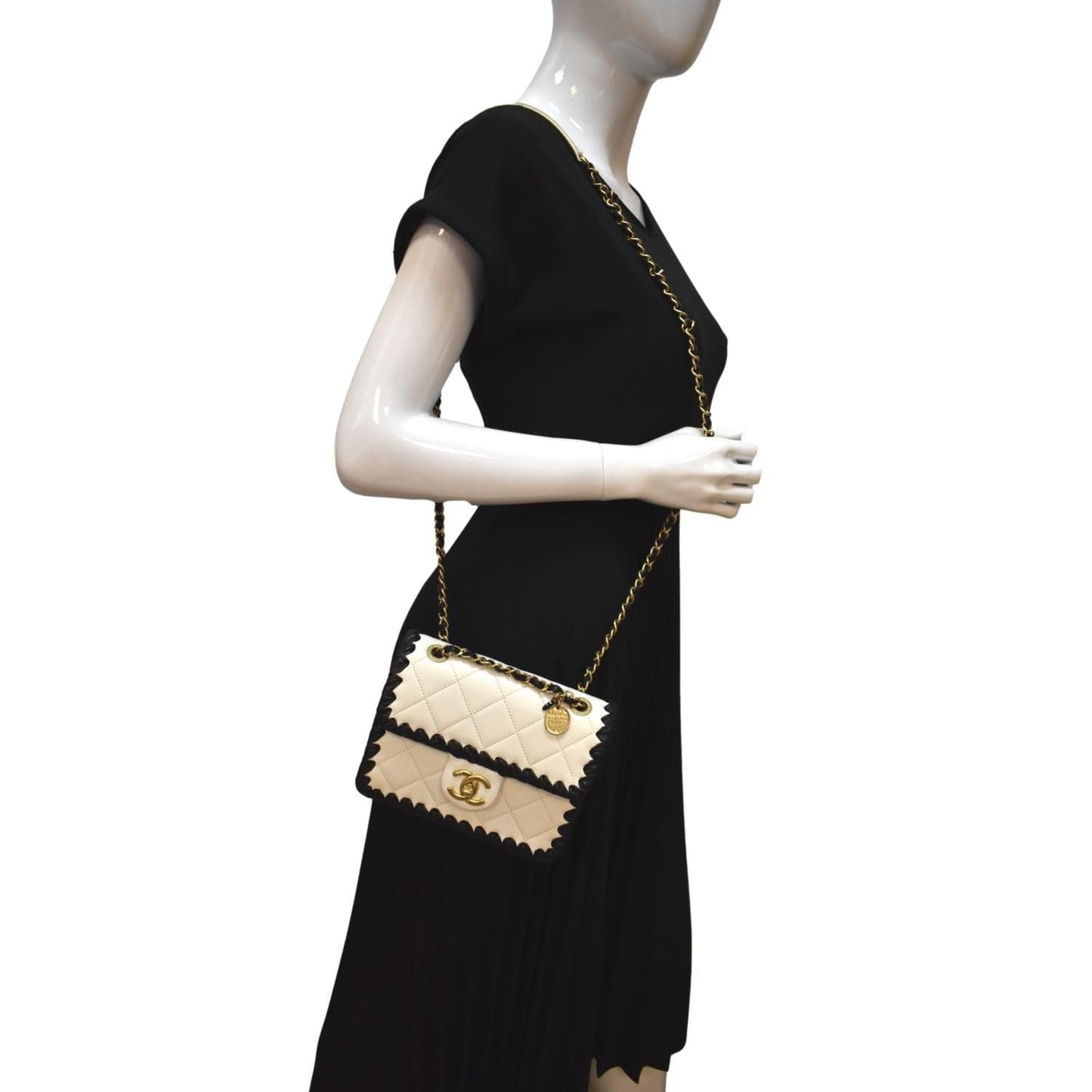 CHANEL Mini My Own Frame Flap Braided Calfskin Leather Shoulder Bag White