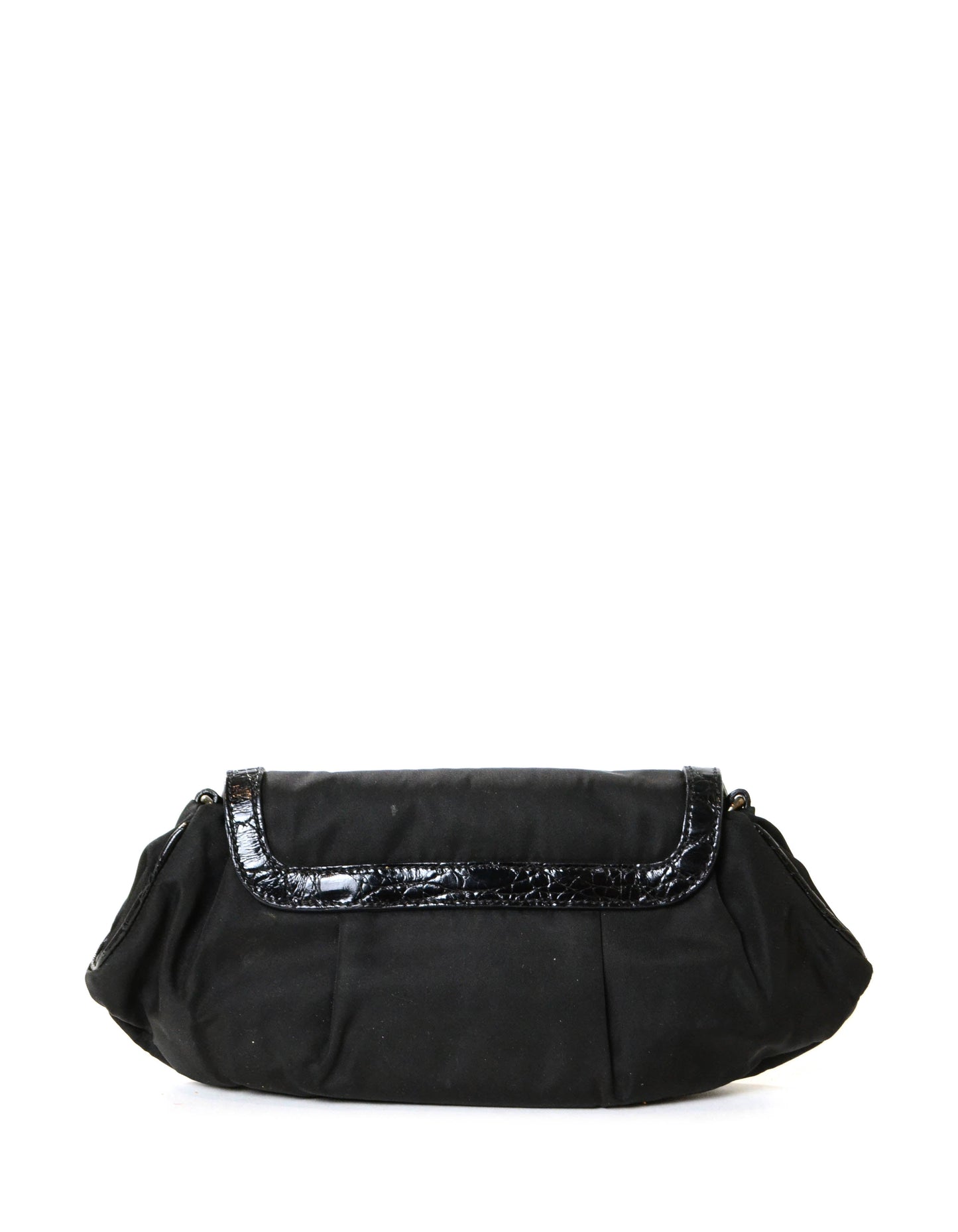 Prada Nylon Clutch Bag w/ Crystal Encrusted & Crocodile Detail