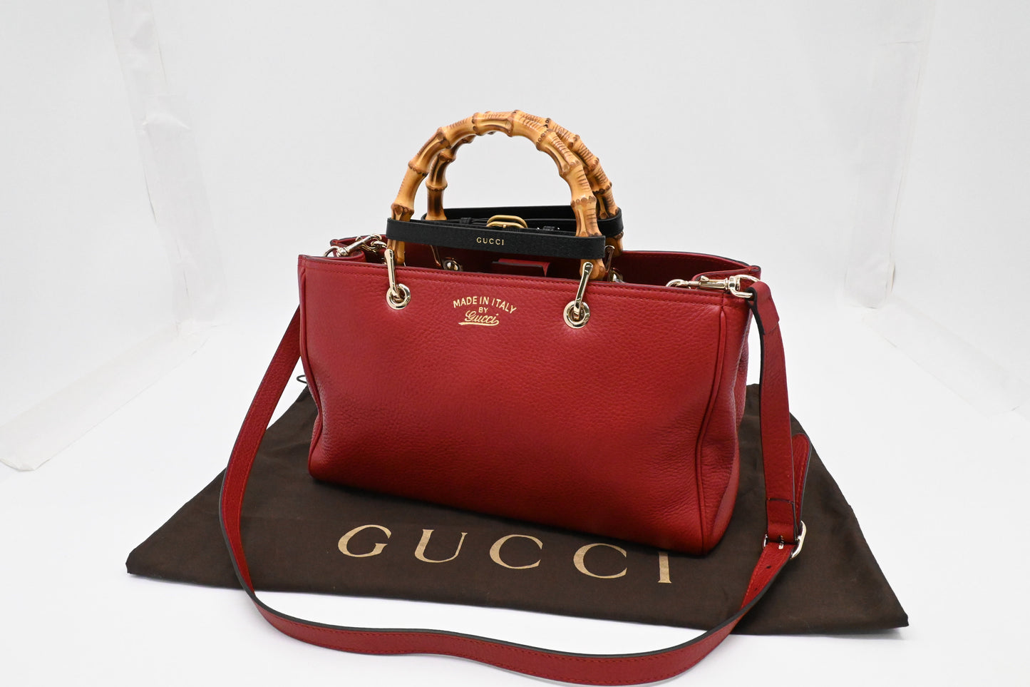 Gucci Bamboo Shopper Bag in Red Leather