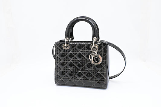 Dior Medium Lady D in Black Cannage Patent Leather