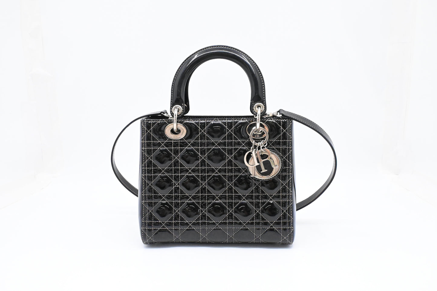 Dior Medium Lady D in Black Cannage Patent Leather