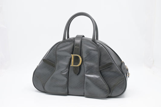 Dior Saddle Bowler in Black Mini Oblique Leather