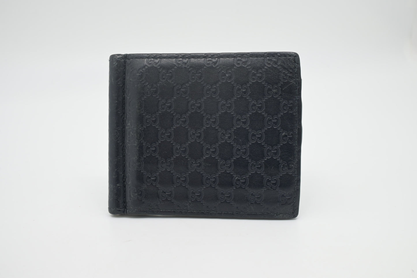 Gucci Bifold Money Clip Wallet in Navy Blue Leather