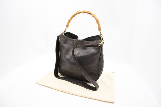 Gucci 2-Way Bamboo Tote Bag in Brown Leather