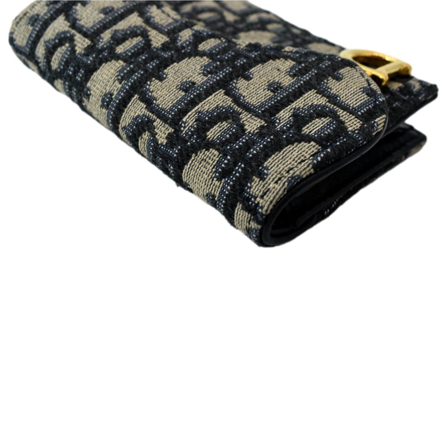 CHRISTIAN DIOR Saddle Flap Jacquard Canvas Card Holder Beige