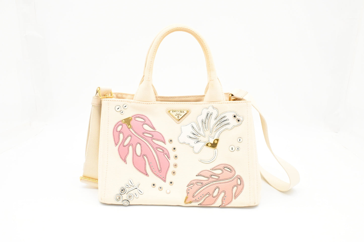 Prada Small Hawaiian Canapa in White Canvas