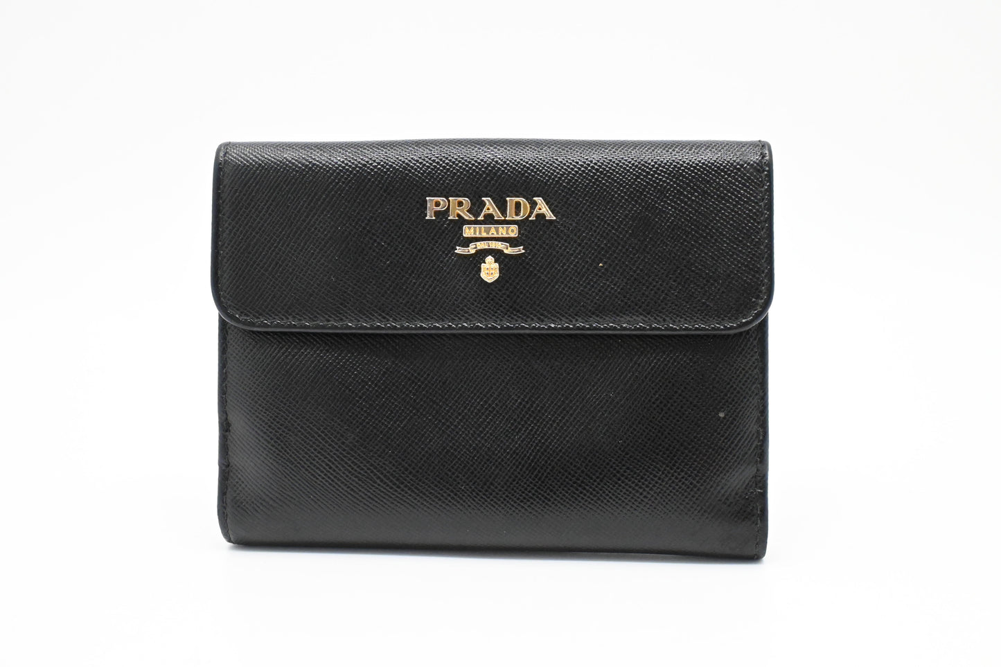 Prada Compact Wallet in Black Saffiano Leather