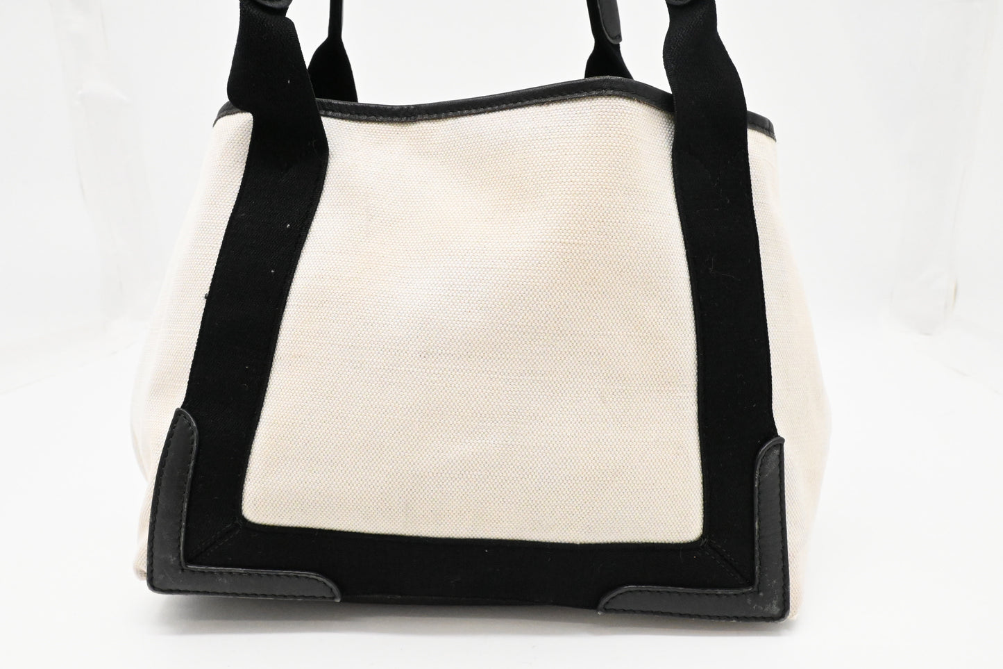 Balenciaga Small Navy Cabas Tote in Ecru and Black Canvas