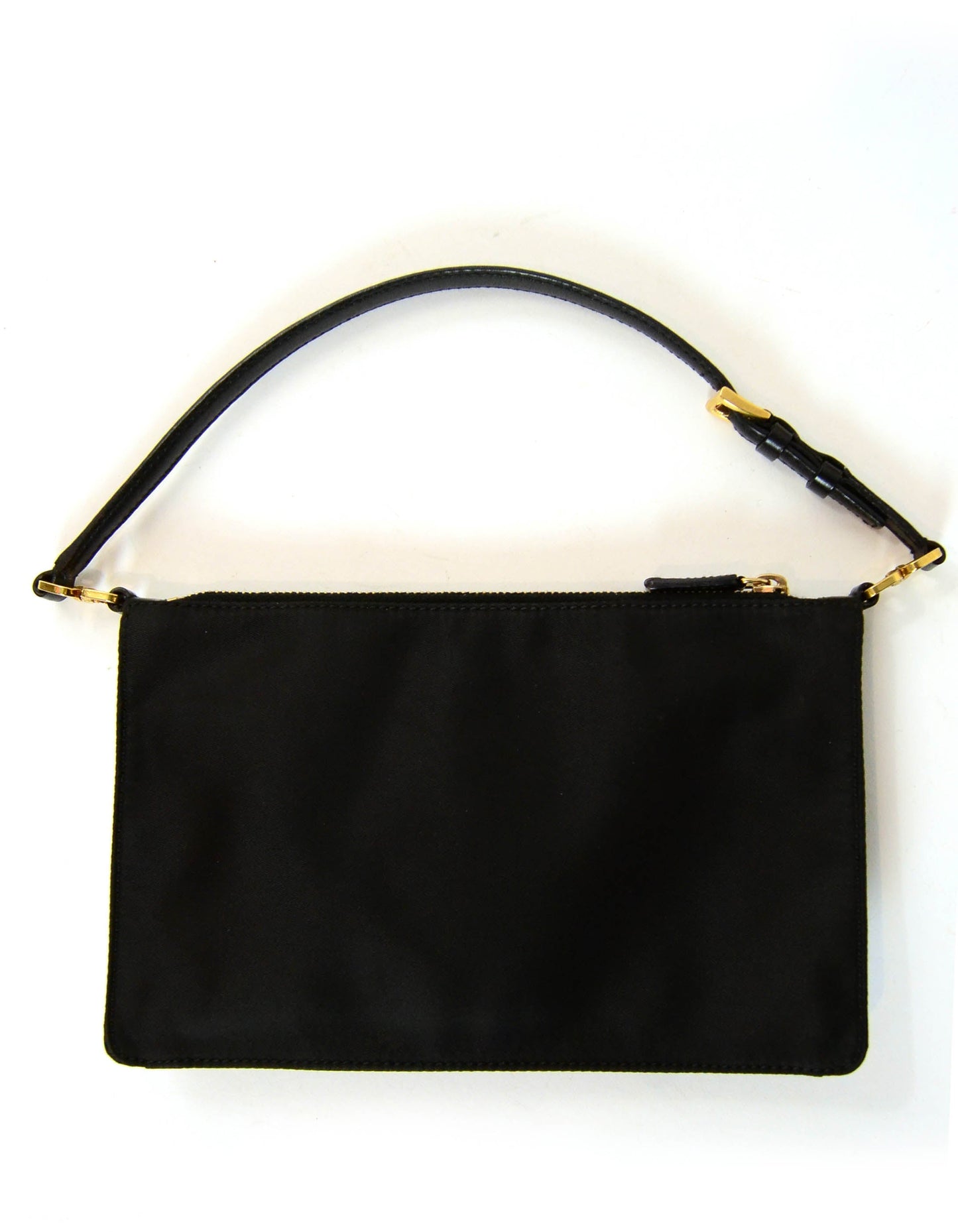 Prada Black/Goldtone Nylon Zip Top Pochette Bag