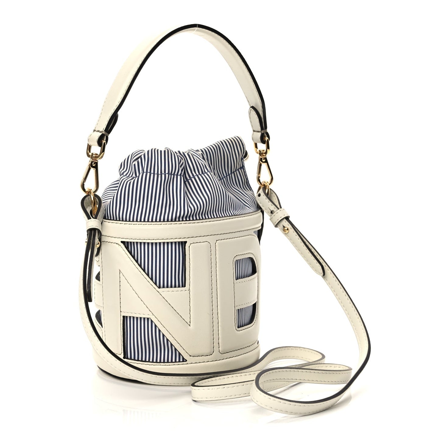 Fendi Fabric Jacquard Vitello Grace Striped Mini Step Out Rice Mirto