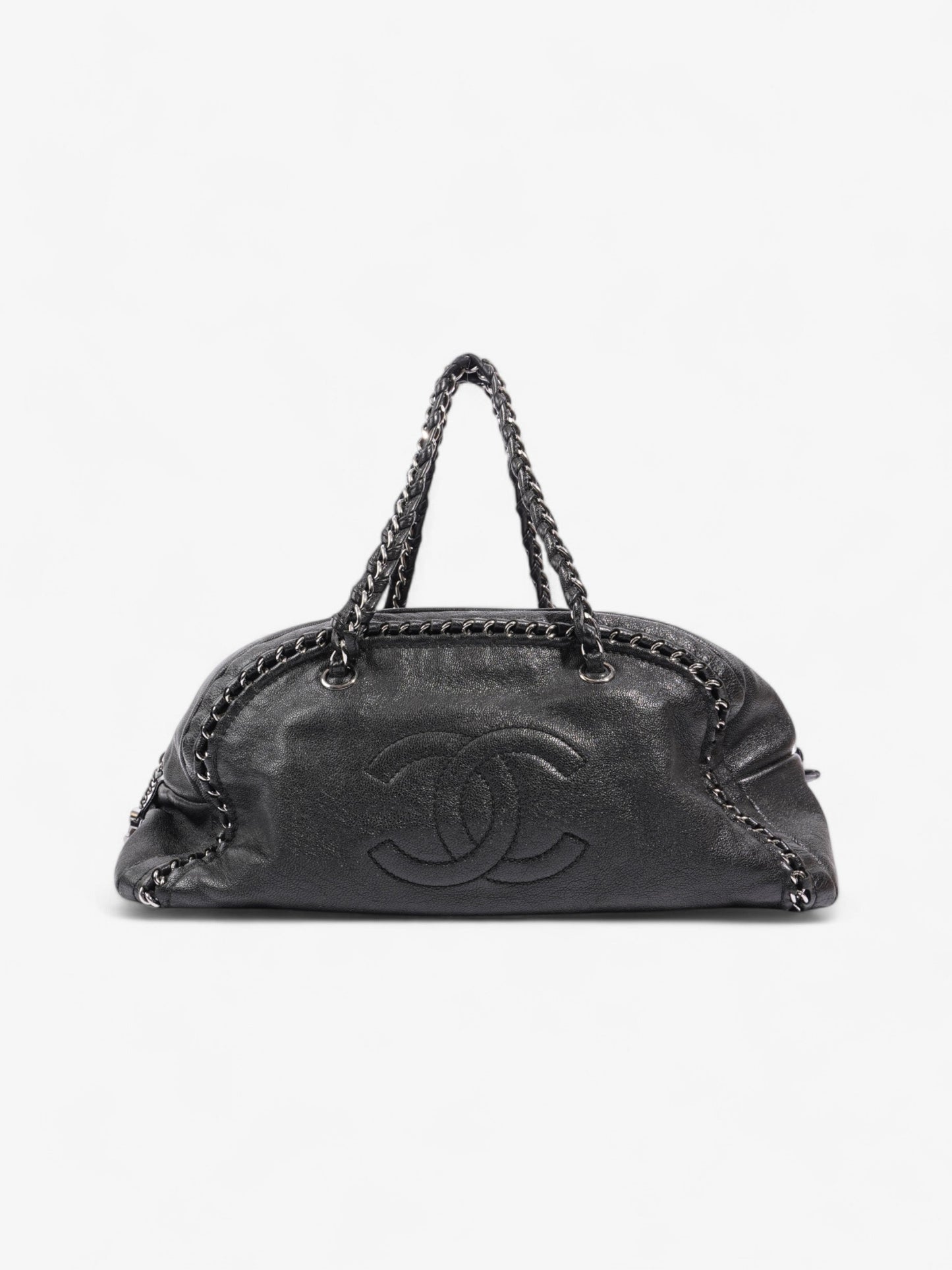 Chanel Luxe Ligne Bowling Bag Black Goatskin Leather Large