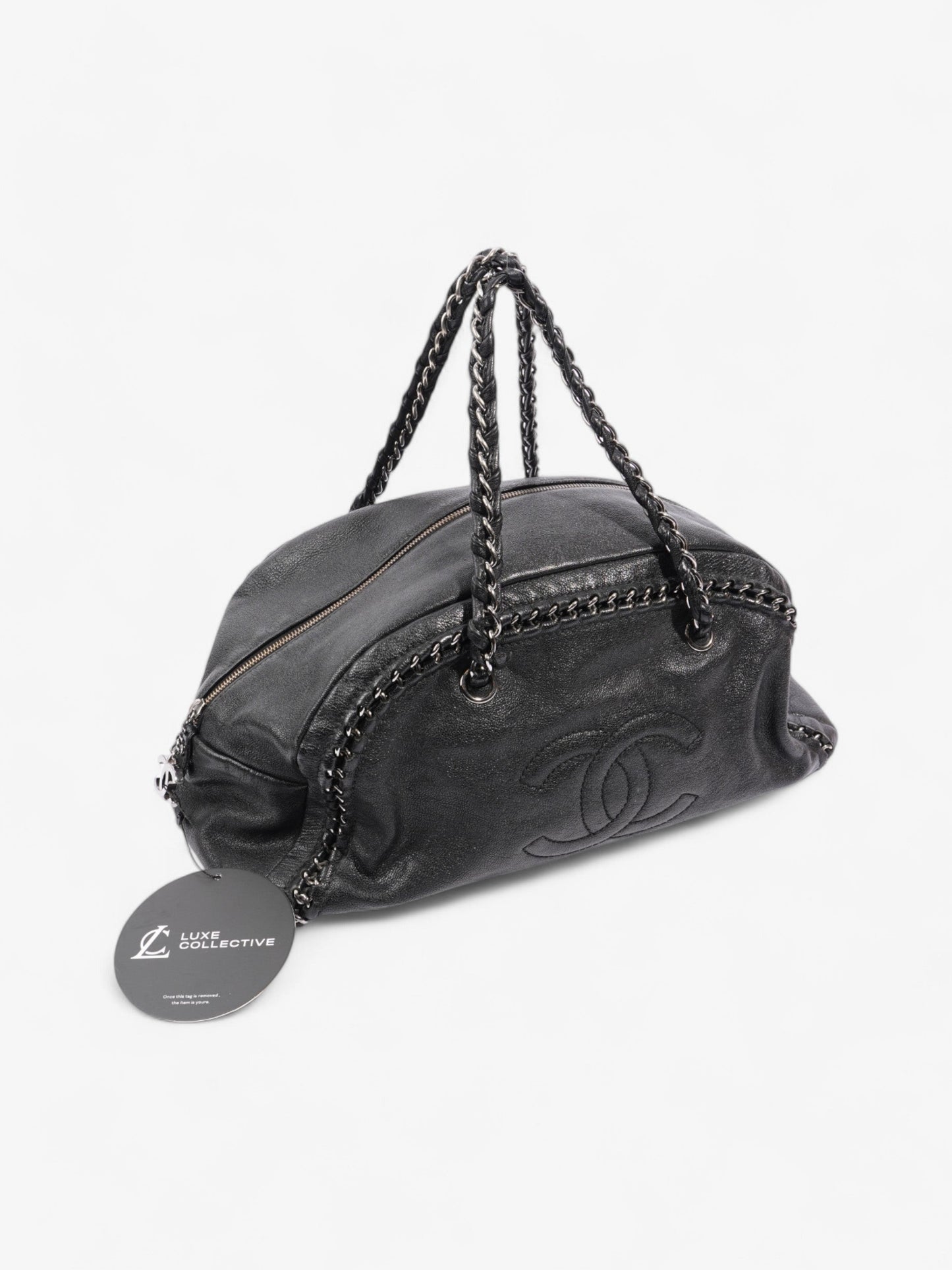 Chanel Luxe Ligne Bowling Bag Black Goatskin Leather Large