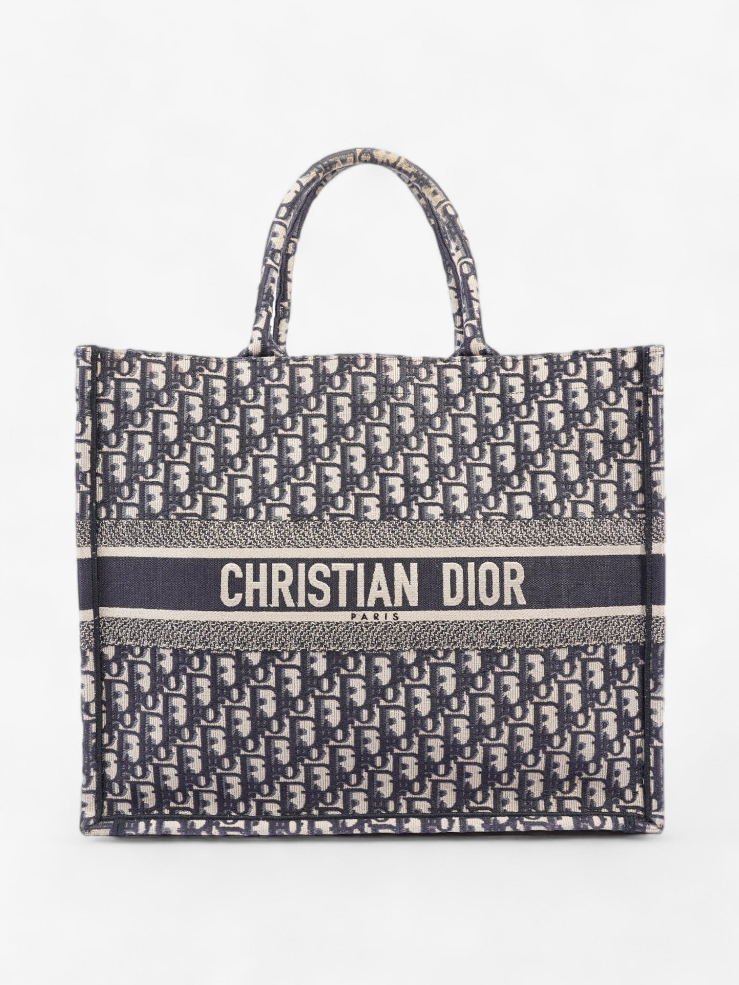 Christian Dior Book Tote Ecru and Blue Dior Oblique Canvas Large