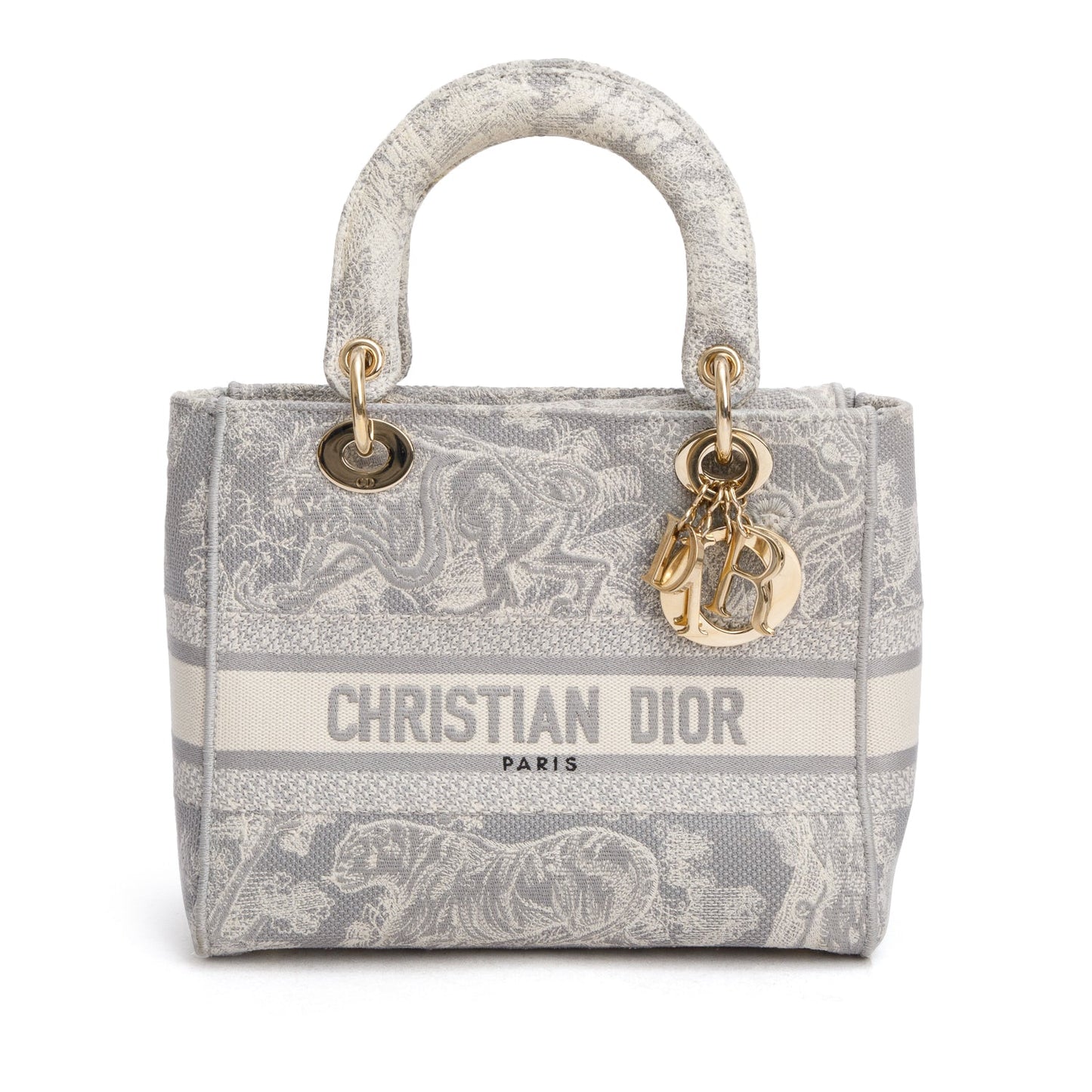 Christian Dior 2021 Grey Canvas Toile de Jouy Embroidered Medium Lady D-Lite