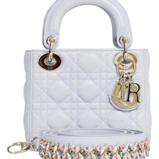 Dior Blue Mini Lady Dior with Crystal Strap