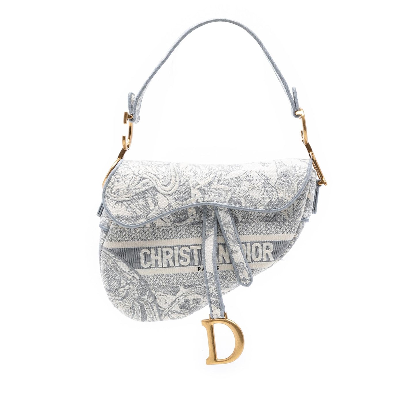 Dior Canvas Embroidered Toile de Jouy Saddle Bag