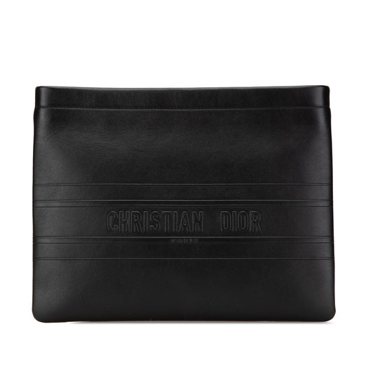 Dior Embossed Calfskin Logo Zip Clutch