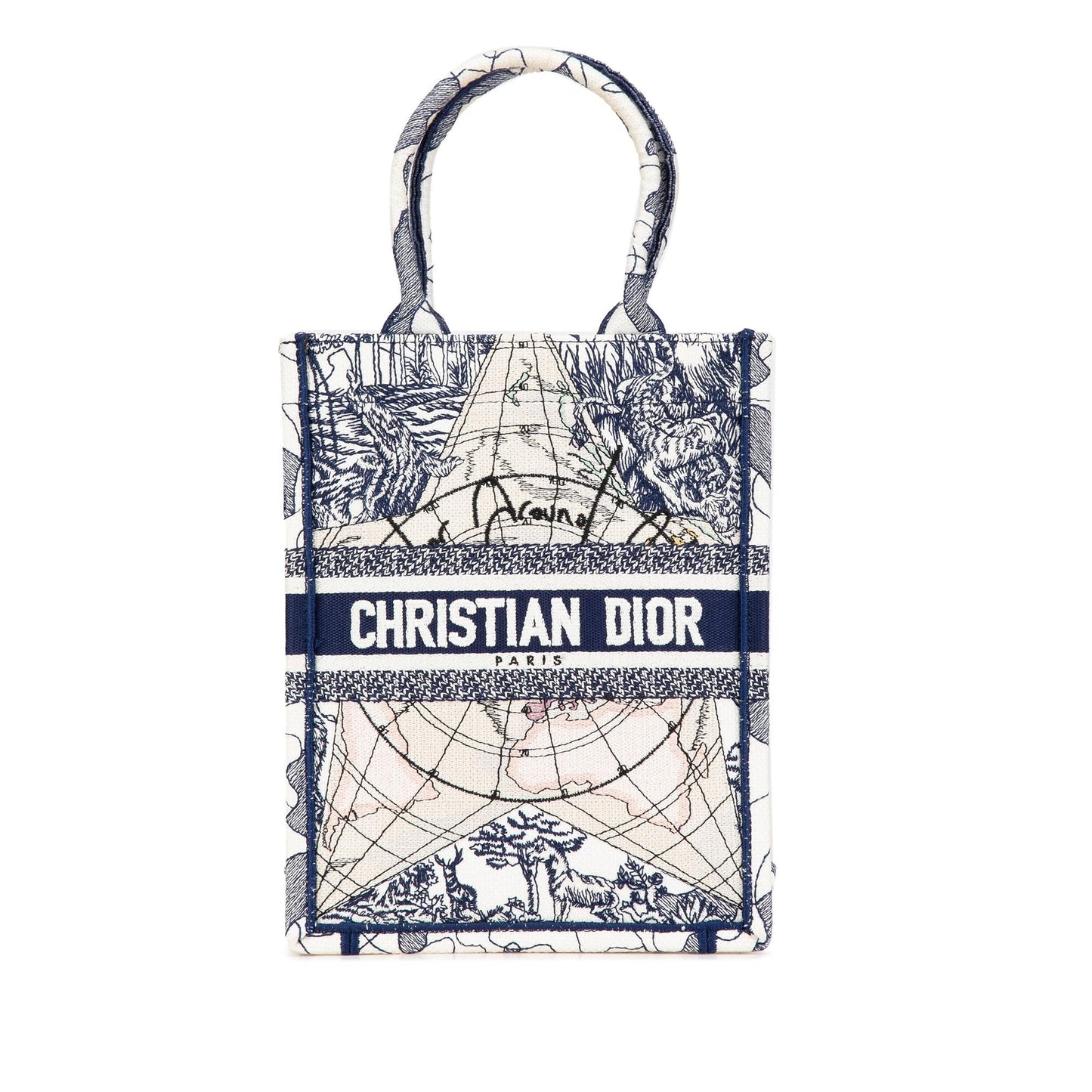 Dior Embroidered Canvas Around The World Vertical Book Tote