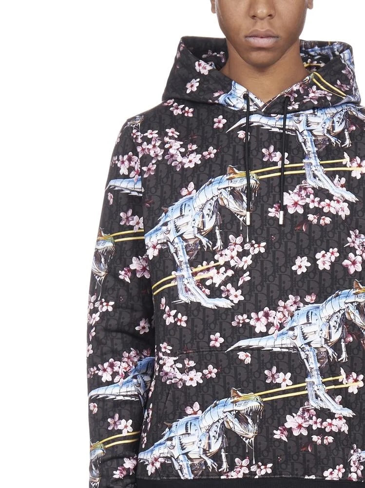 DIOR HOMME X SORAYAMA FLORAL DINOSAUR PRINT OBLIQUE HOODIE