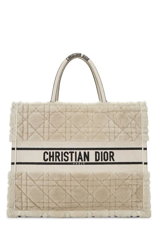 DIOR LAMBSKIN SHEARLING CANNAGE LARGE BOOK TOTE BAG
