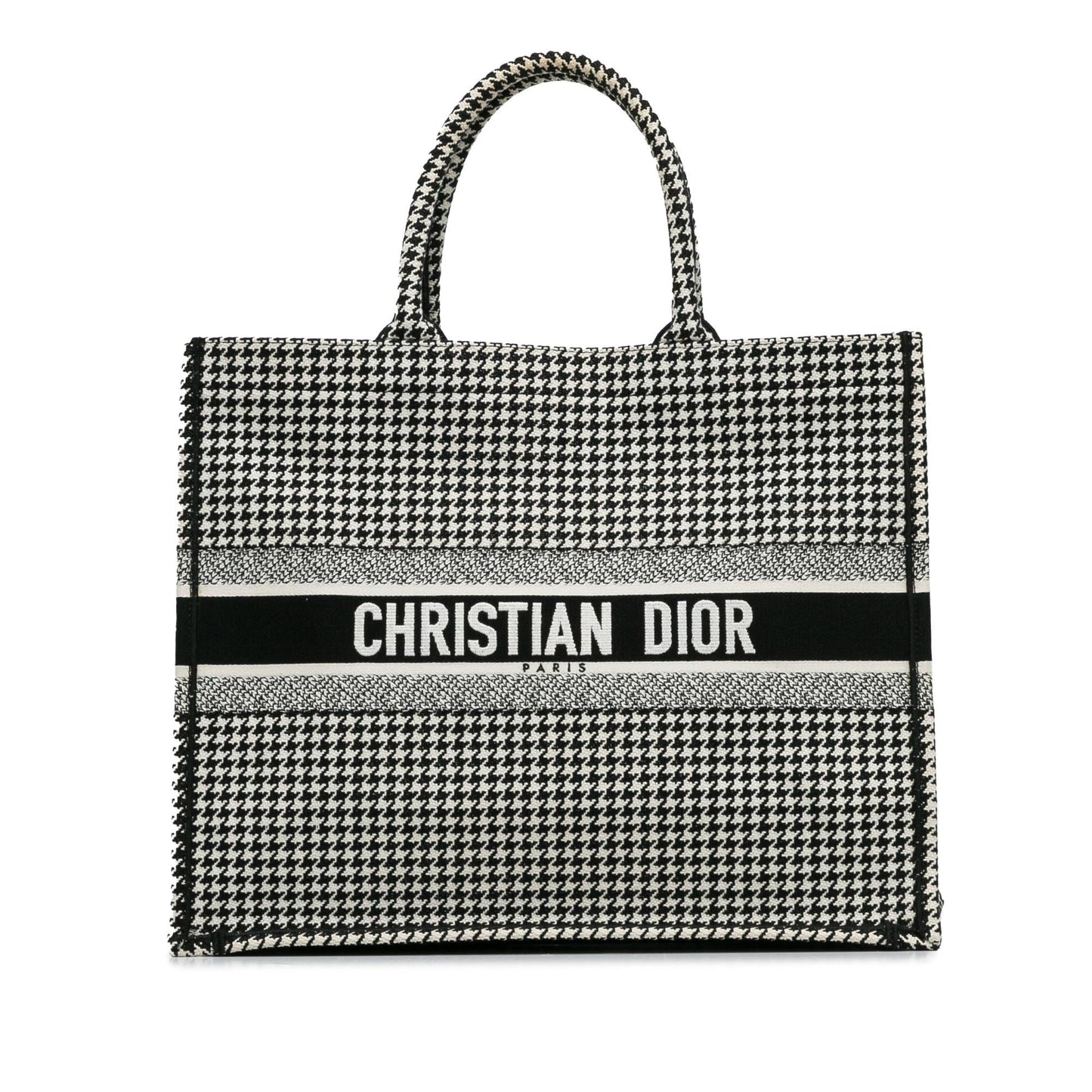 Dior Large Canvas Houndstooth Embroidered Book Tote