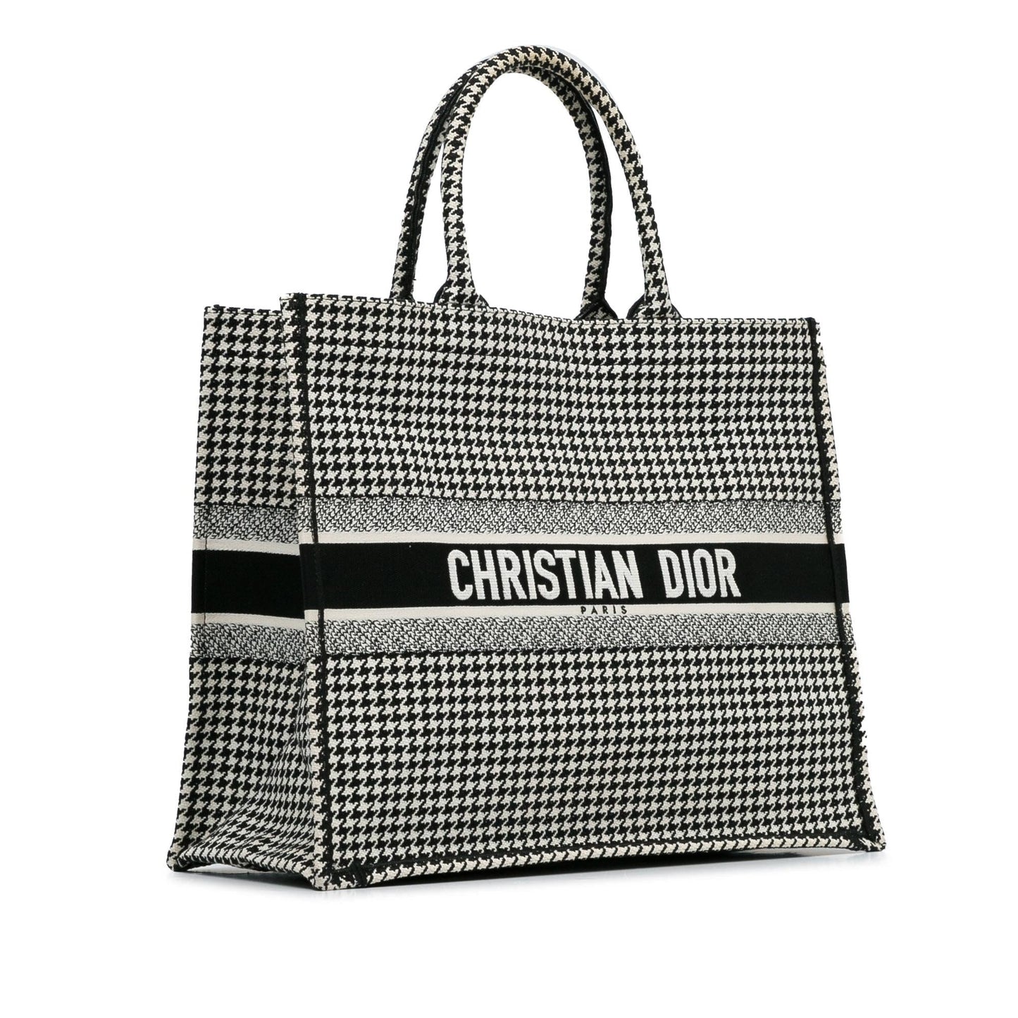 Dior Large Canvas Houndstooth Embroidered Book Tote