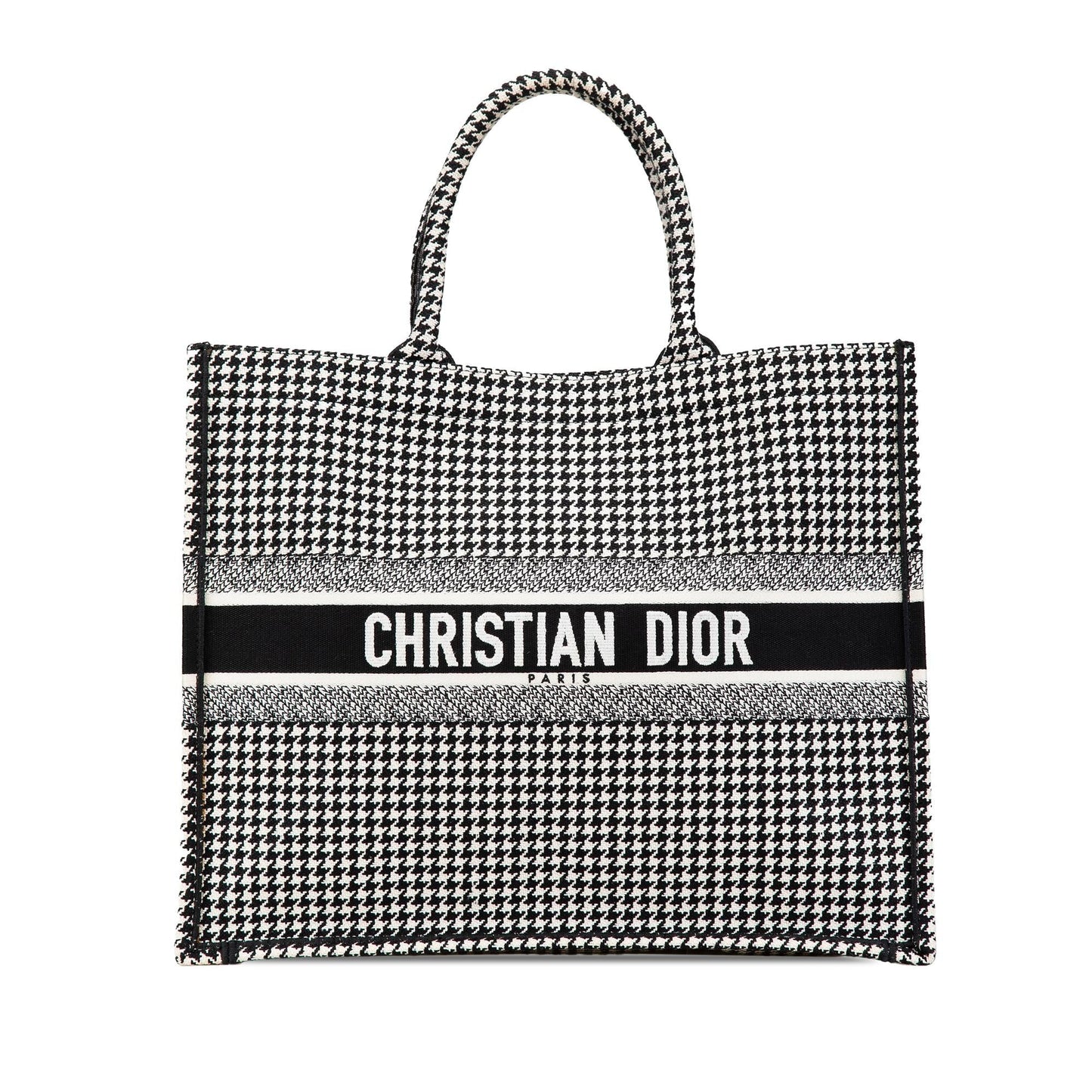 Dior Large Canvas Houndstooth Embroidered Book Tote
