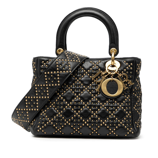 Dior Medium Lambskin Cannage Studded Supple Lady Dior