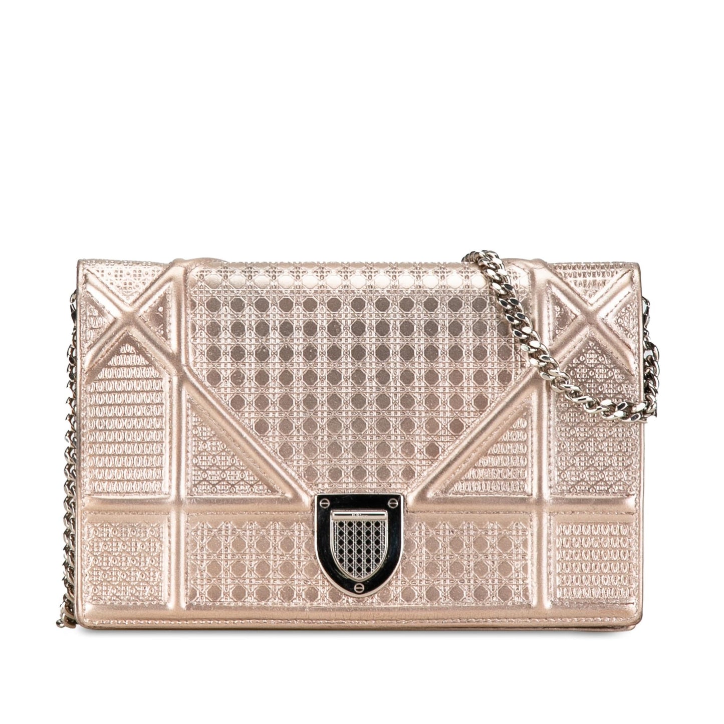 Dior Metallic Patent Microcannage Diorama Wallet on Chain (SHG-ZbLO9L)