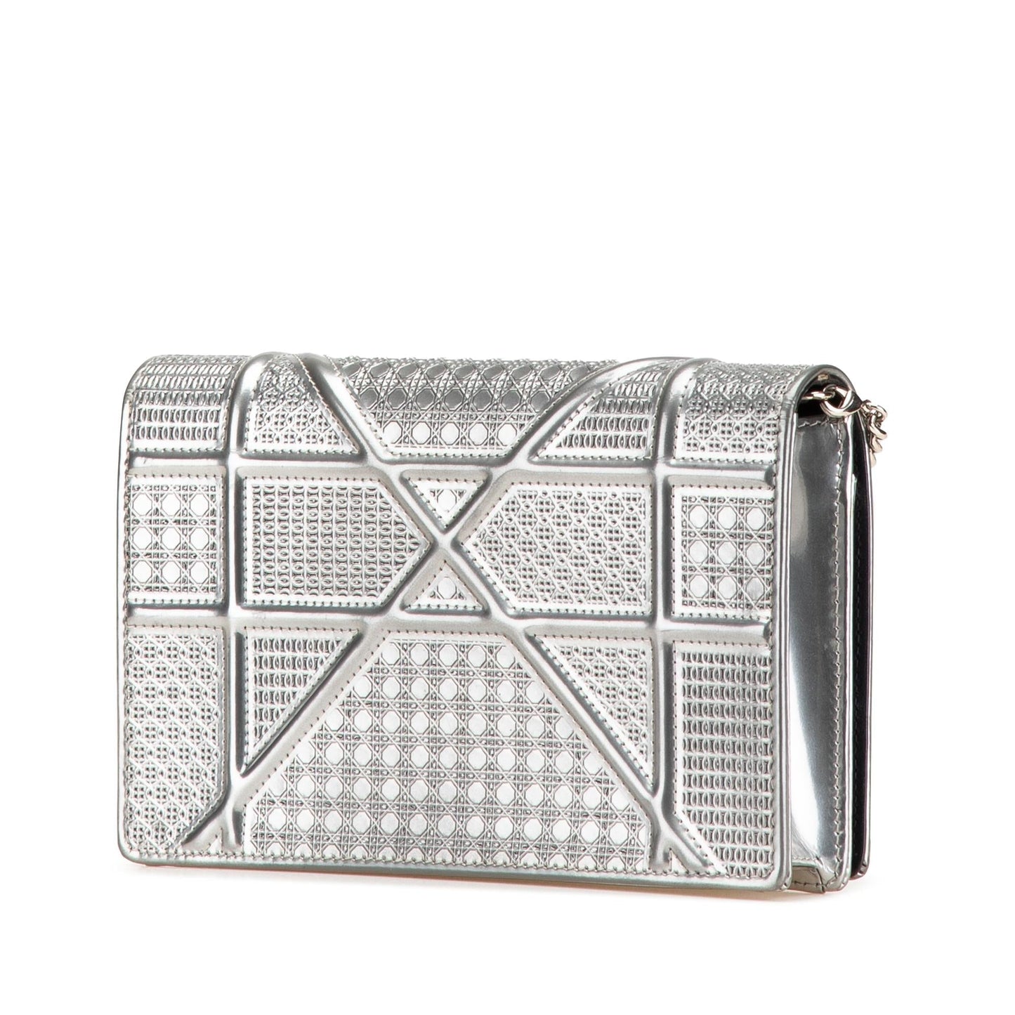 Dior Metallic Patent Microcannage Diorama Wallet on Chain