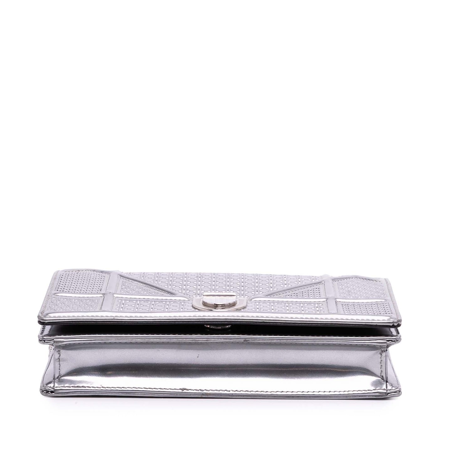 Dior Metallic Patent Microcannage Diorama Wallet on Chain