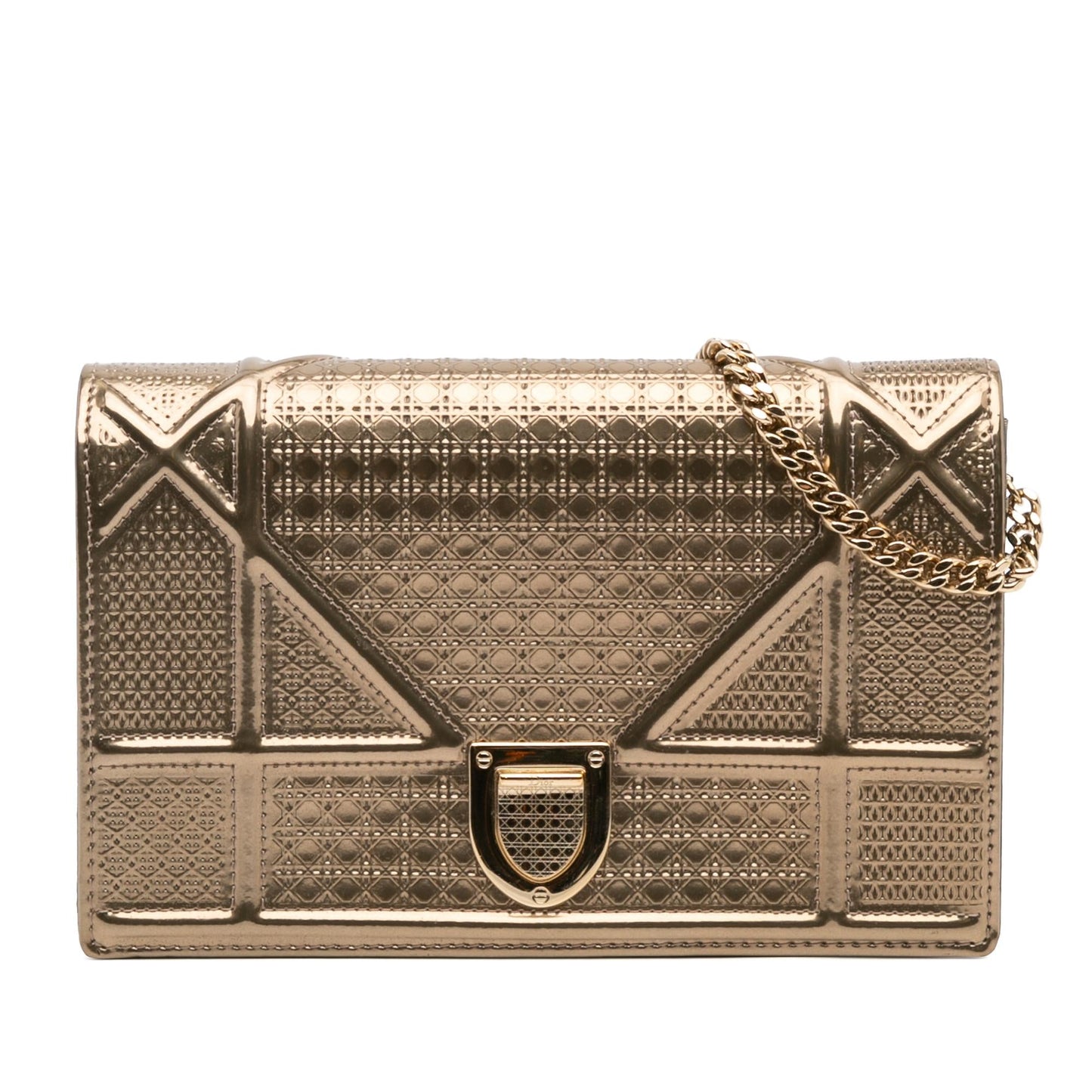 Dior Metallic Patent Microcannage Diorama Wallet on Chain