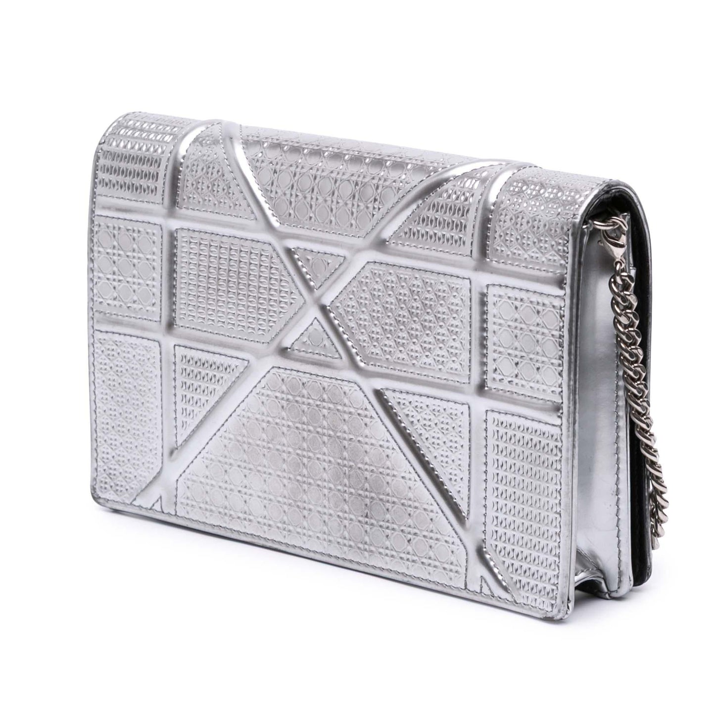 Dior Metallic Patent Microcannage Diorama Wallet on Chain