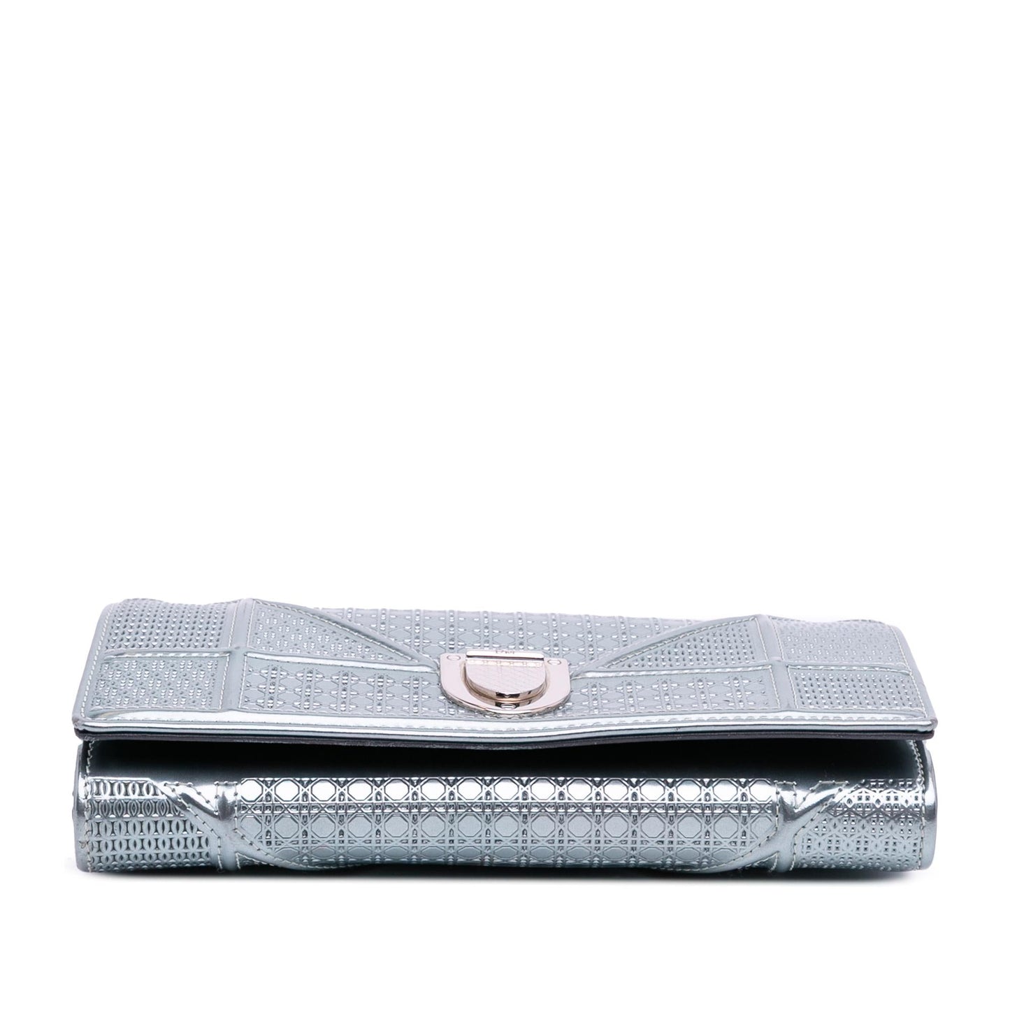 Dior Metallic Patent Microcannage Diorama Wallet on Chain