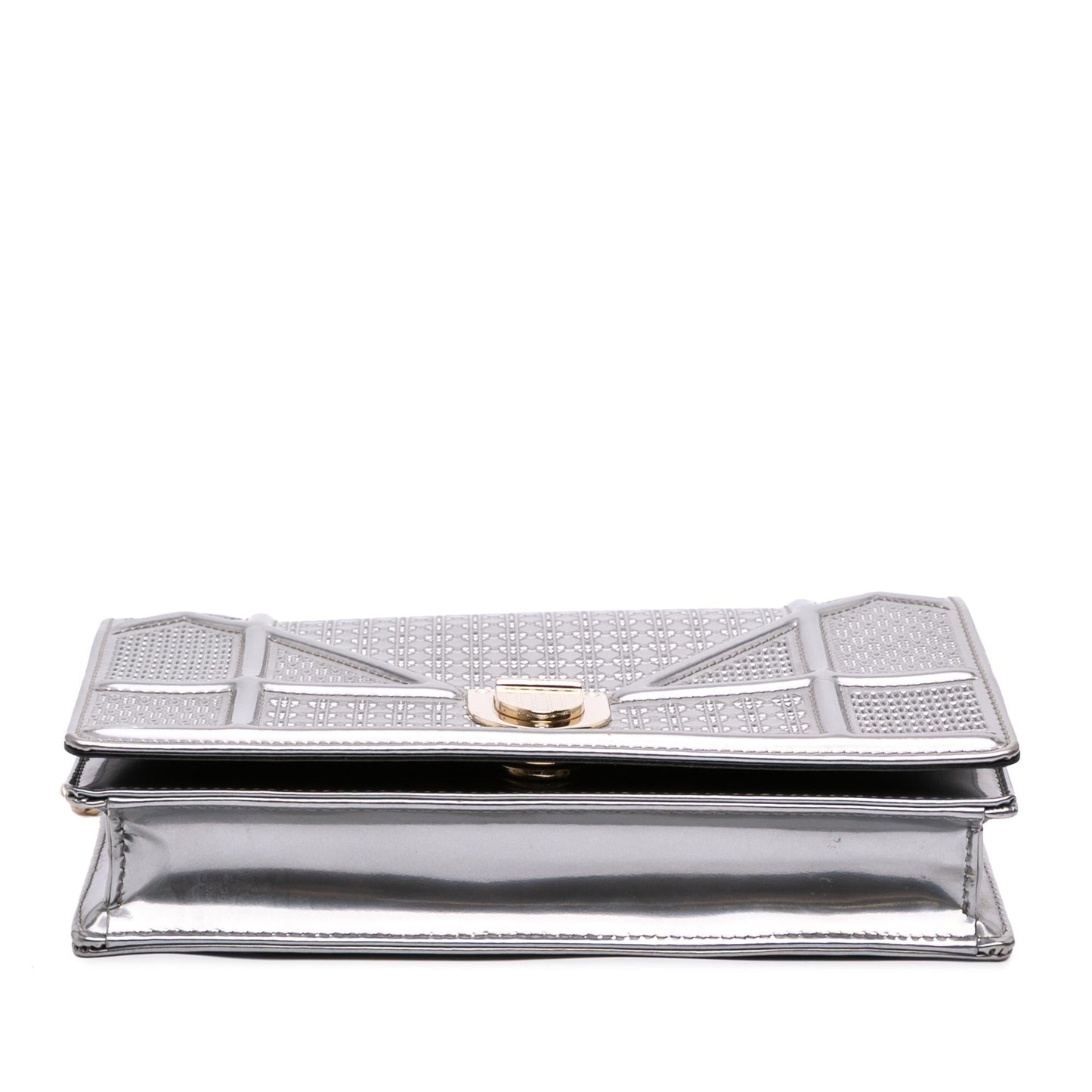 Dior Metallic Patent Microcannage Diorama Wallet on Chain
