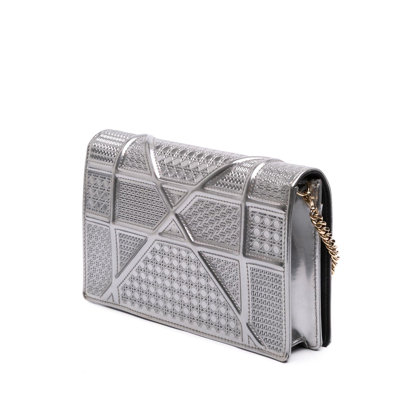Dior Metallic Patent Microcannage Diorama Wallet on Chain