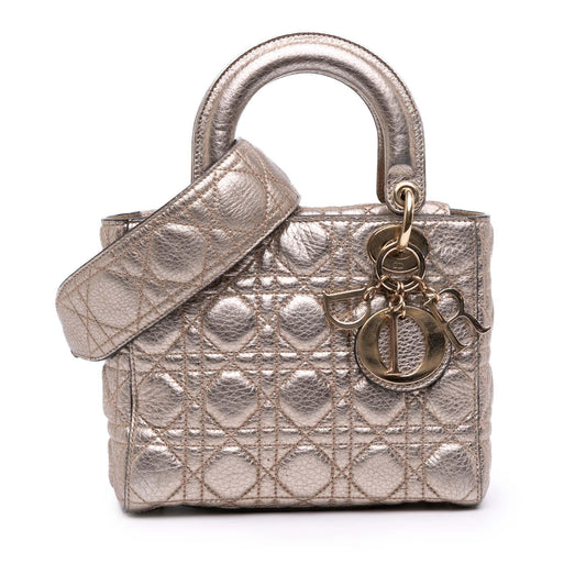Dior Small Metallic Grained Calfskin Cannage Supple Lady Dior