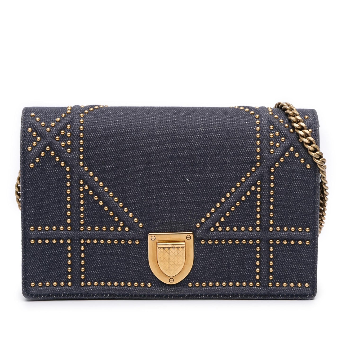 Dior Studded Denim Diorama Wallet on Chain
