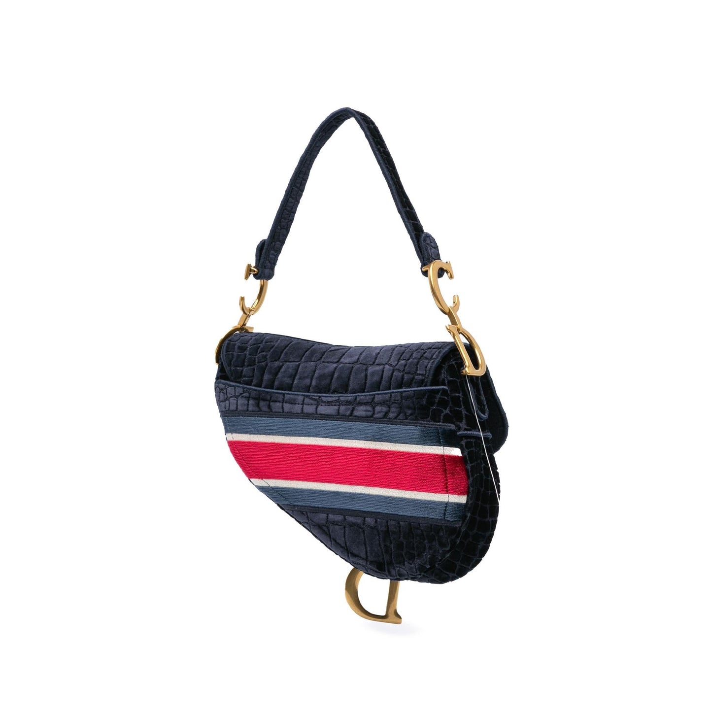 Dior Velvet Embroidered Crocodile Effect Saddle Bag