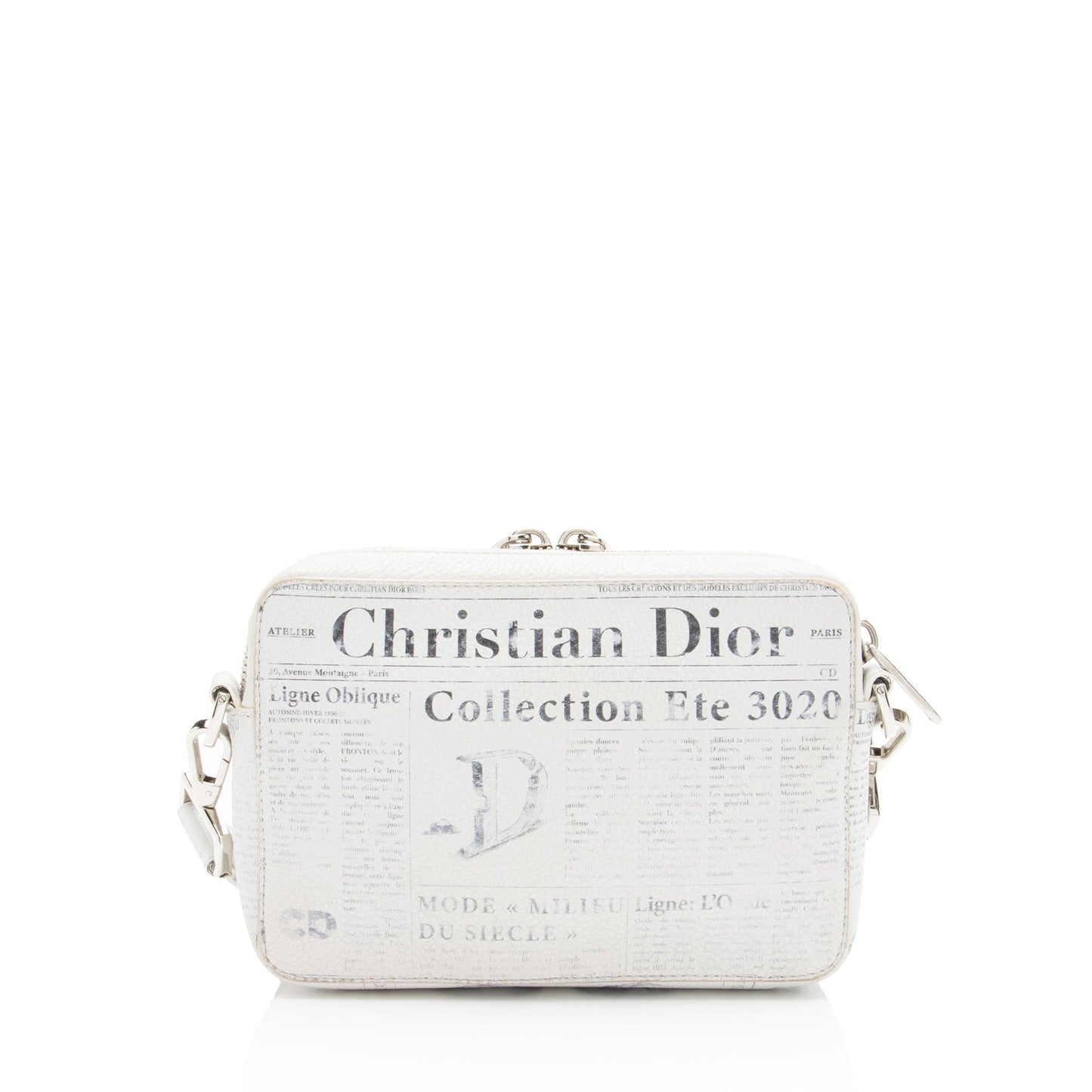 Dior x Daniel Arsham Leather Newsprint Double Zip Crossbody