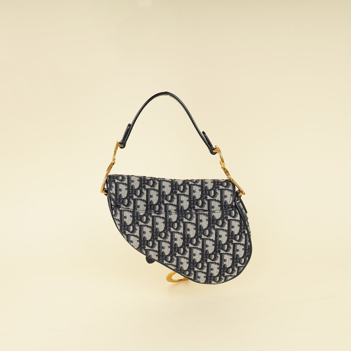 Christian Dior Navy Blue Oblique Mini Saddle With Medallion Strap