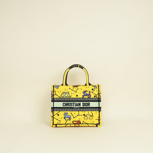 Christian Dior  Yellow Multicolor  Pixel Zodiac Embroidered Book Tote Small Bag