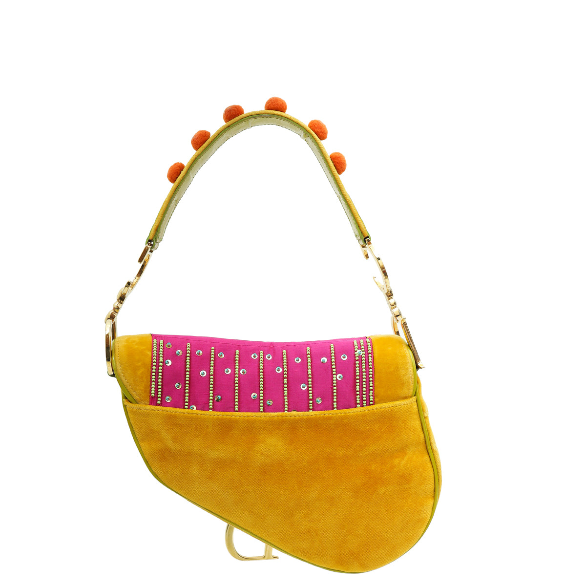 Christian Dior Multicolor   L.E Pom Pom Embellished Saddle Medium Bag
