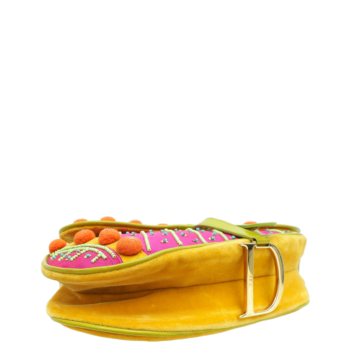 Christian Dior Multicolor   L.E Pom Pom Embellished Saddle Medium Bag