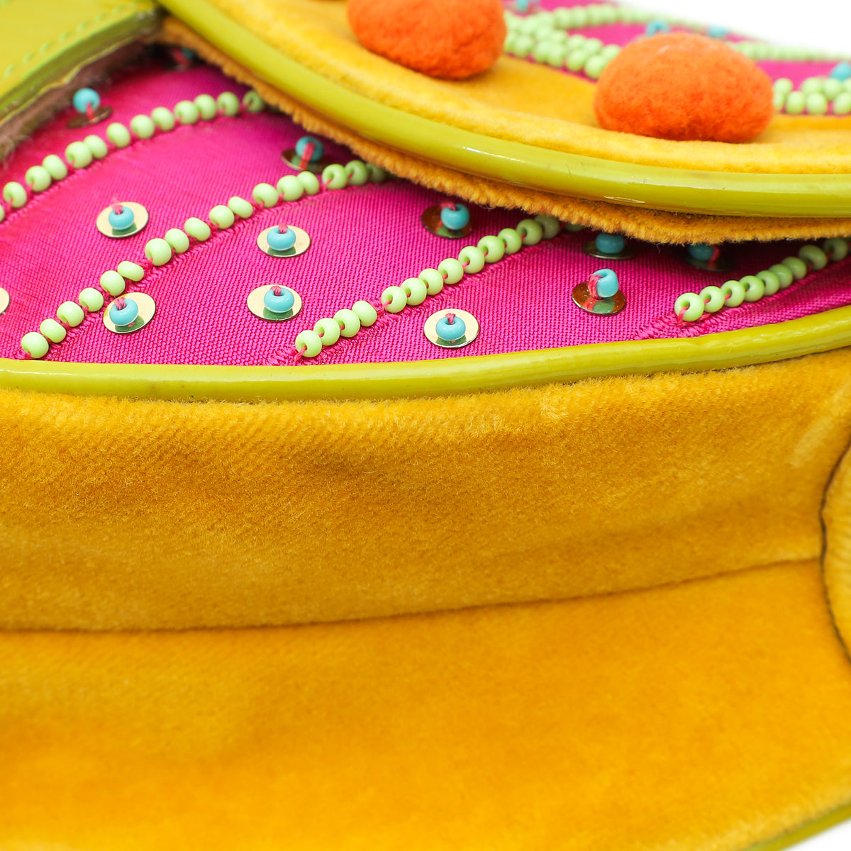 Christian Dior Multicolor   L.E Pom Pom Embellished Saddle Medium Bag