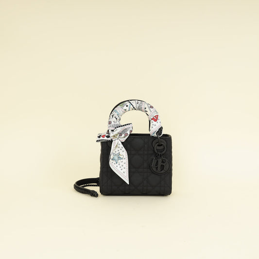 Christian Dior Black Ultramatte Lady Dior Mini Chain Bag w/ Twilly