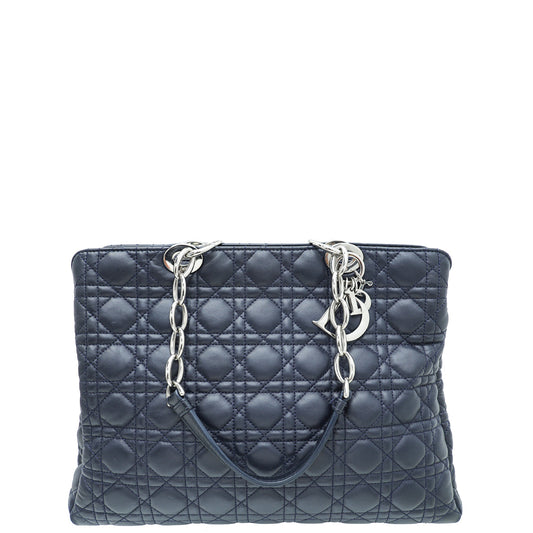 Christian Dior Navy Blue Lady Dior Soft Tote Large Bag